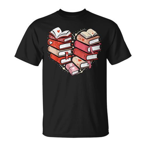 Book Lover Heart Shape Reading Librarian Valentine Men Women T-Shirt - Bookorys DE