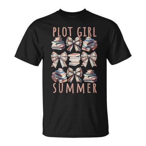Book Lover Plot Girl Summer Books Coquette Bow Book Girly B T-Shirt - Bookorys