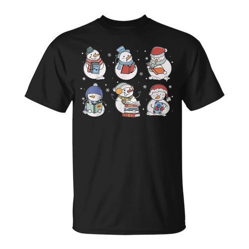 Book Lover Teacher Snowman Reading Books Christmas Winter T-Shirt - Bookorys AU