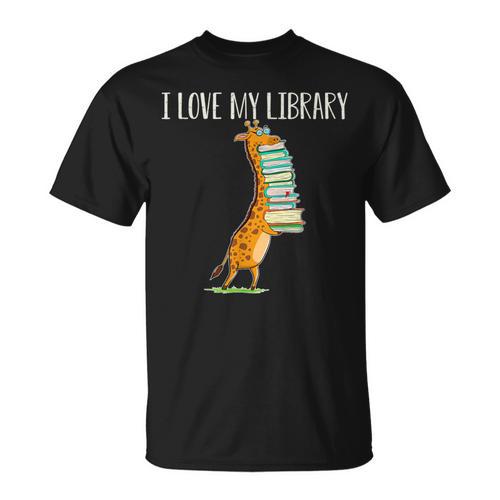 Book Reading Giraffe I Love My Library T-Shirt - Bookorys UK