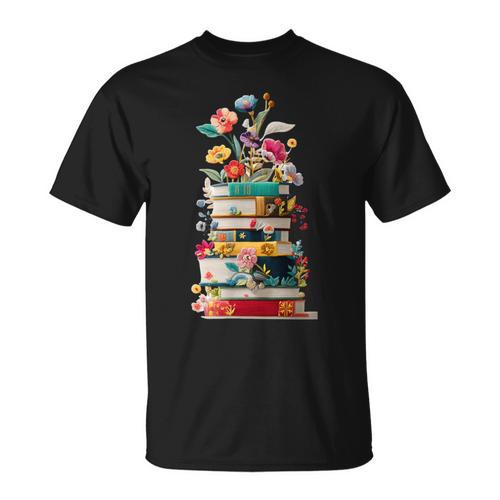 Book Stack With Flowers Reading Lover Bookish T-Shirt - Bookorys CA