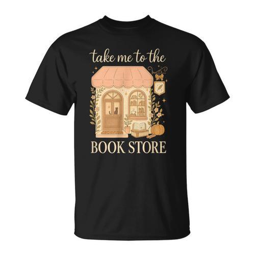 Take Me To The Book Store Cozy Bookshop Cat Aesthetic T-Shirt - Bookorys AU