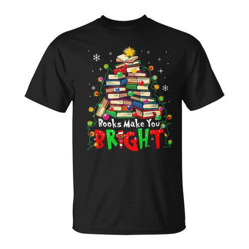 Books Make You Bright Christmas Librarian Book Lover T-Shirt - Bookorys UK