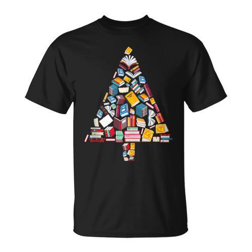 Books Christmas Tree Reading Club Librarian Library Xmas T-Shirt - Bookorys AU