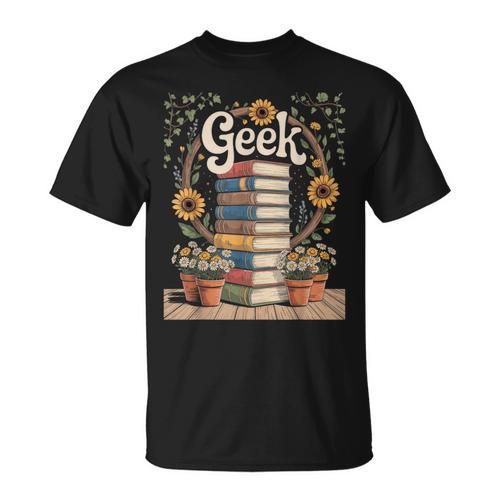 Books Geek Sunflower Floral Cute Vintage Books Reader Lover T-Shirt - Bookorys UK