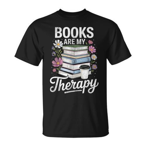Books Are My Therapy Book Lovers Reading Coffee Florals T-Shirt - Bookorys