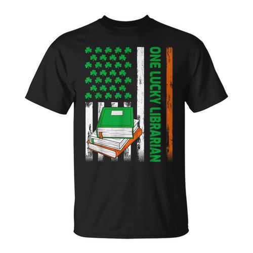 Books US American Flag One Lucky Librarian St Patrick's Day For Women Kids Men T-Shirt - Bookorys DE