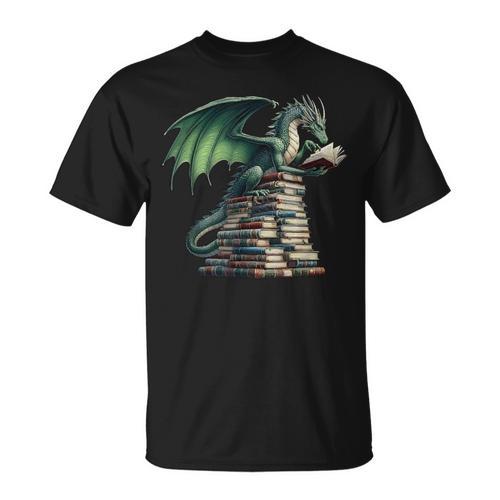 Bookworm Dragon Reading Books Dragon & Books Lover T-Shirt - Bookorys CA