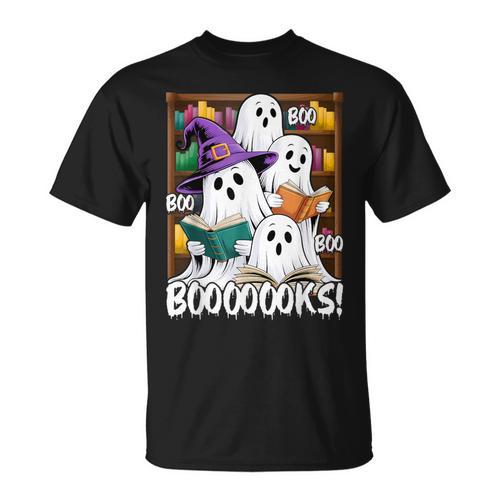 Boooks Ghosts Reading Book Retro Halloween Teacher Librarian T-Shirt - Bookorys