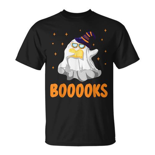 Booooks Funny Halloween Cute Ghost Book Reading T-Shirt - Bookorys