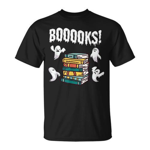 Booooks Ghost Reading Books Halloween Librarian Teacher T-Shirt - Bookorys