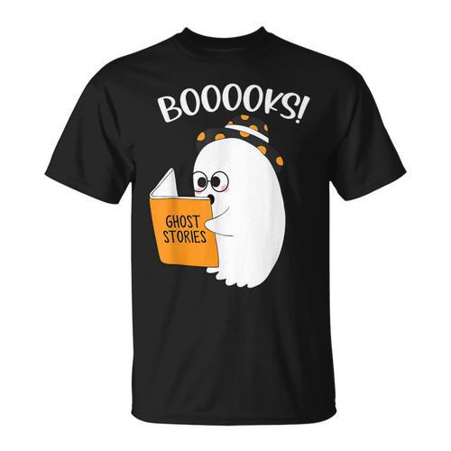 Booooks Ghost Reading Books Halloween Teacher Gift For Men Women T-Shirt - Bookorys CA