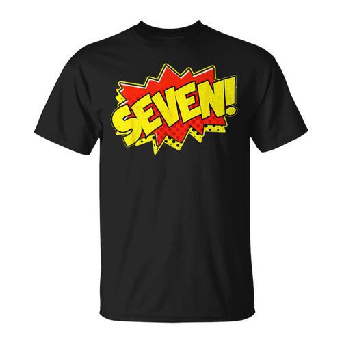 Boy Seven Superhero Comic Book Hero 7th Birthday Boy 7 Years T-Shirt - Bookorys
