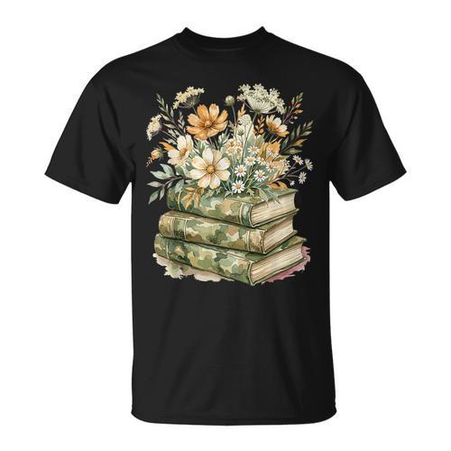 Camo Floral Books Wildflower Botanical Reading Lover T-Shirt - Bookorys CA
