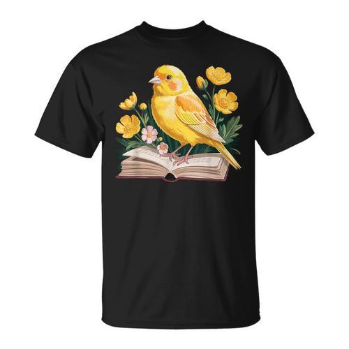 Canary Bird Floral Book Yellow Bird Reading Bookish Teacher T-Shirt - Bookorys CA