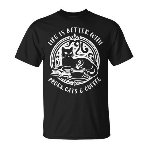 Cat Book And Coffee Make Life Beautiful Cat Mum T-Shirt - Bookorys AU