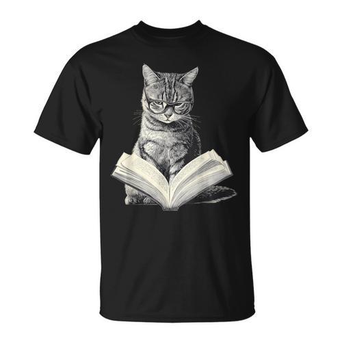Cat Bookworm Reading Book Graphic T-Shirt - Bookorys AU