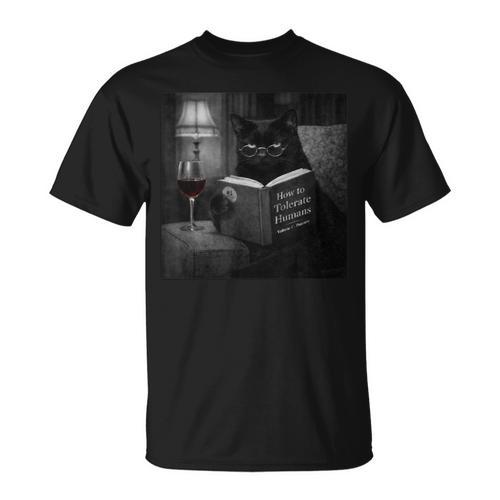 Cat Reading Book Retro Cat Photo Humor T-Shirt - Bookorys AU