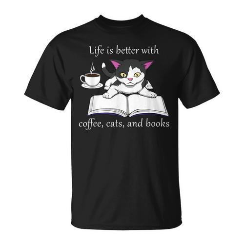 Cat Reads a Book Reading Coffee T-Shirt - Bookorys AU