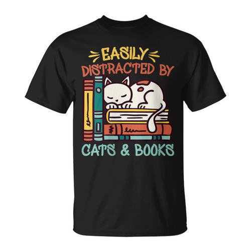 Cats And Books Easily Distracted By Cats And Books T-Shirt - Bookorys