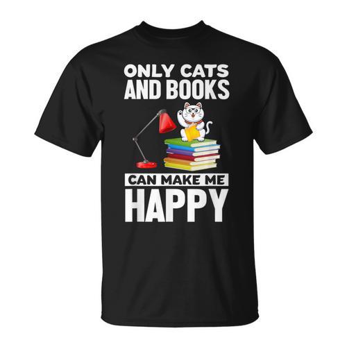 Only Cats And Books Can Make Me Happy Cat Lover Men Women Kids T-Shirt - Bookorys AU