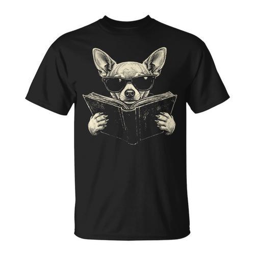 Chihuahua Reading Book Sunglasses Vintage Graphic T-Shirt - Bookorys DE