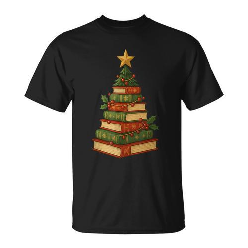 Christmas Book Tree Bookshelf Holiday For Readers Librarians T-Shirt - Bookorys AU