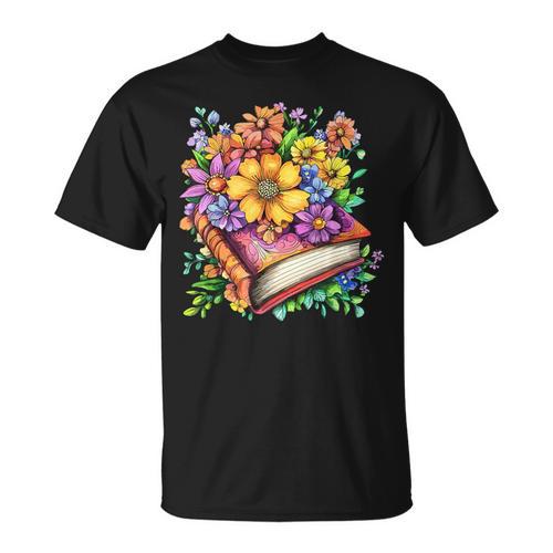 Colorful Flowers Around Vintage Story Book Art T-Shirt - Bookorys
