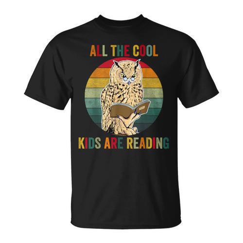 All The Cool Kids Are Reading Owl Glasses Book Retro Vintage T-Shirt - Bookorys DE