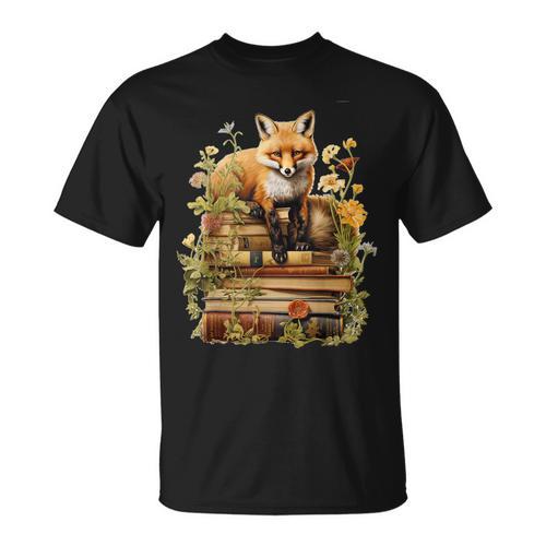 Cottagecore Aesthetic Fox With Book Reading Goblincore T-Shirt - Bookorys AU