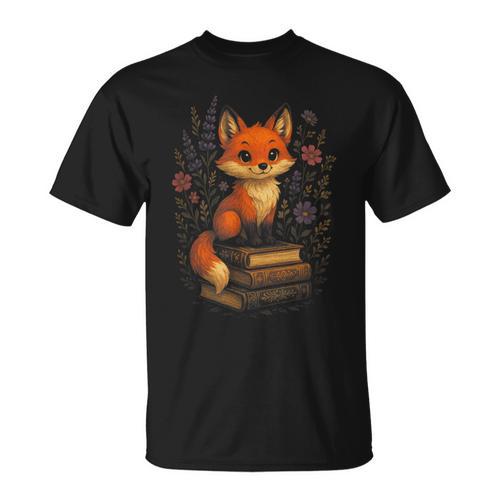 Cottagecore Aesthetic Fox Books Flowers Cute T-Shirt - Bookorys UK