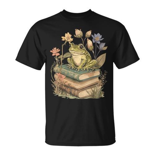 Cottagecore Aesthetic Frog Reading Book Mushroom Lover T-Shirt - Bookorys DE
