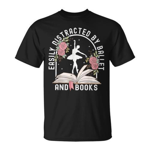 Cottagecore Ballerinas Easily Distracted By Ballet And Book T-Shirt - Bookorys UK
