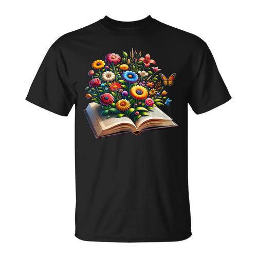 Cottagecore Book Flowers And Butterflies Art For Readers T-Shirt - Bookorys
