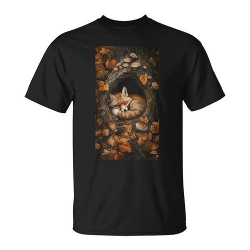 Cottagecore Fox Fox Books Flowers Wildlife Nature T-Shirt - Bookorys DE