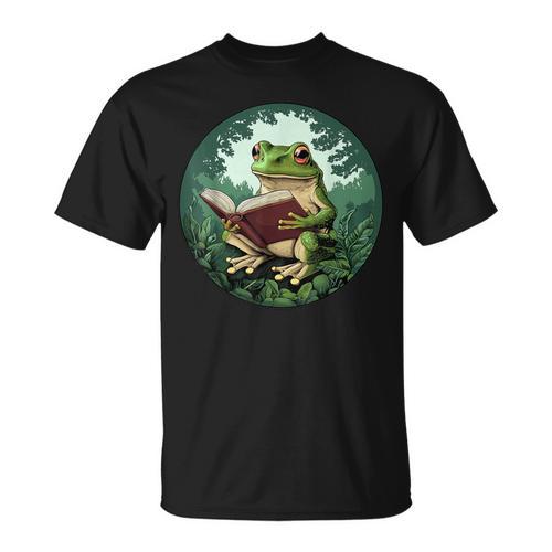 Cottagecore Frog Reading a Book T-Shirt - Bookorys
