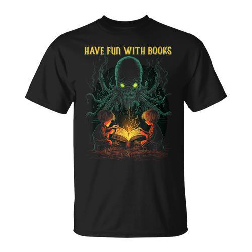 Cthulhu Necronomicon Fun With Books Cosmic Horror Cthulhu T-Shirt - Bookorys UK