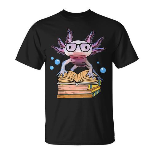 Cute Axolotl Read Book Shirt Kids Boy Girl Salamander T-Shirt - Bookorys