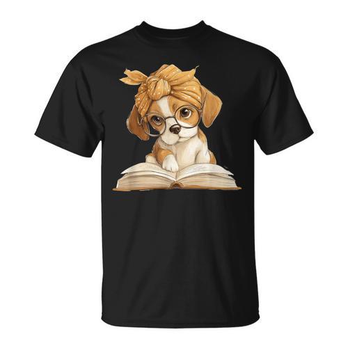 Cute Beagle Puppy Reading Book Lover Dog Animal Graphic T-Shirt - Bookorys