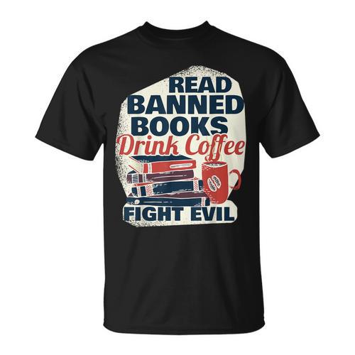 Cute Bookworm Tees Read Banned Books Drink Coffee Small -Adults T-Shirt - Bookorys