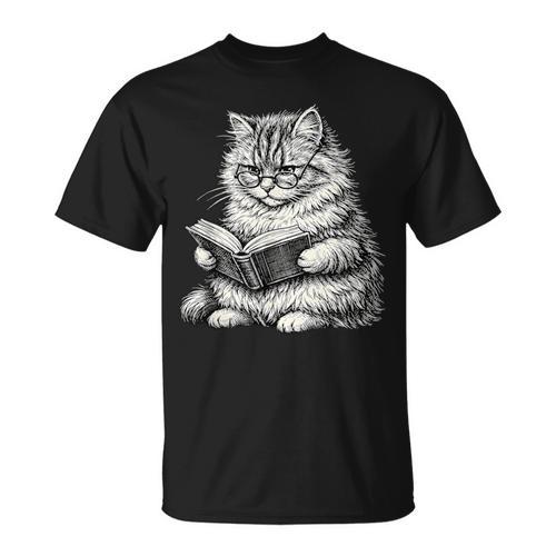 Cute Cat Reading Book Adorable Cats Books Lover T-Shirt - Bookorys DE