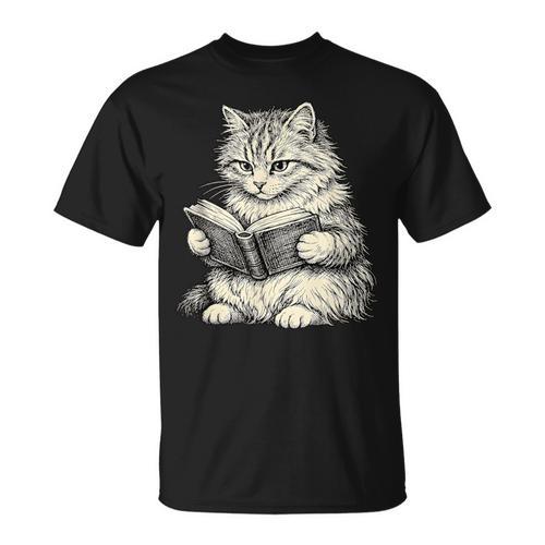 Cute Cat Reading Book Classic Bookworm Animal Pet Lover T-Shirt - Bookorys AU