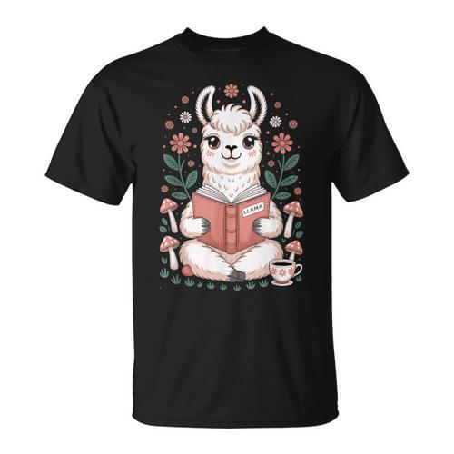 Cute Cottagecore Llama Reading Book T-Shirt - Bookorys DE