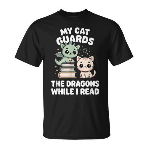 Cute Fantasy Book Reader Apparel Cat Dragon Bookish Magic T-Shirt - Bookorys AU