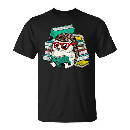 Cute Hedgehog Reading A Book Nerd Readers T-Shirt - Bookorys UK