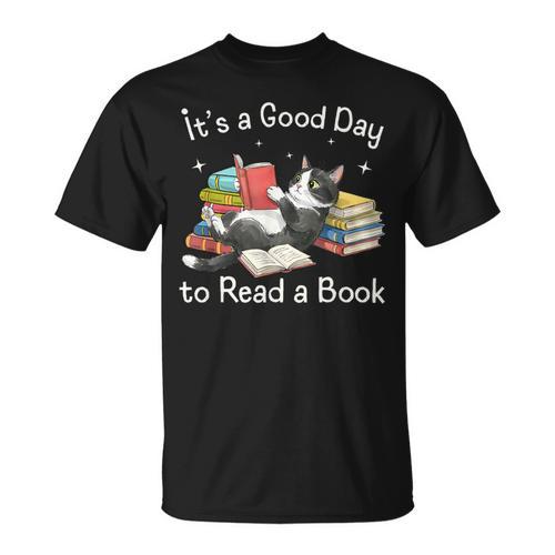 Cute It's a Good Day To Read a Book Cat Bookworm T-Shirt - Bookorys AU