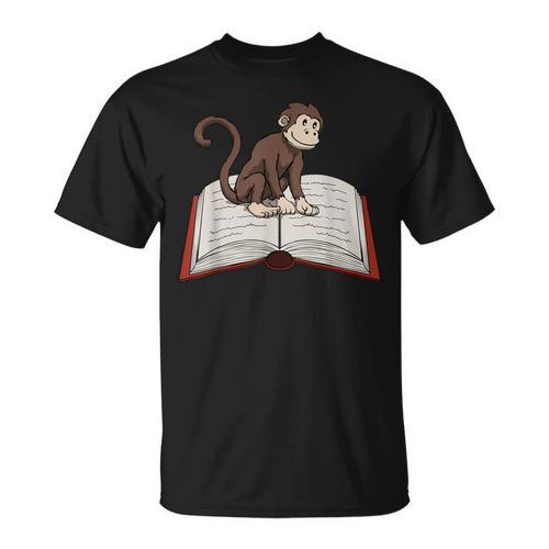 Cute Monkey Reading Books Literature Nature T-Shirt - Bookorys UK