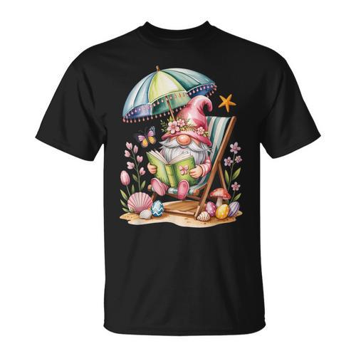 Cute Summer Relaxing Gnome Art For Book Lovers T-Shirt - Bookorys DE