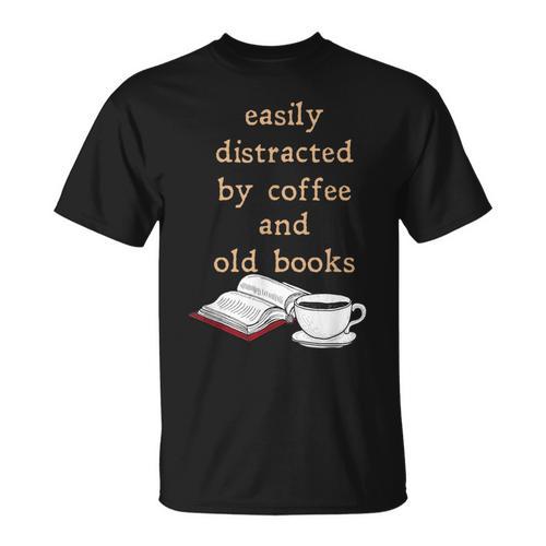 Dark Academia Aesthetic Easily Distracted By Coffee And Book T-Shirt - Bookorys