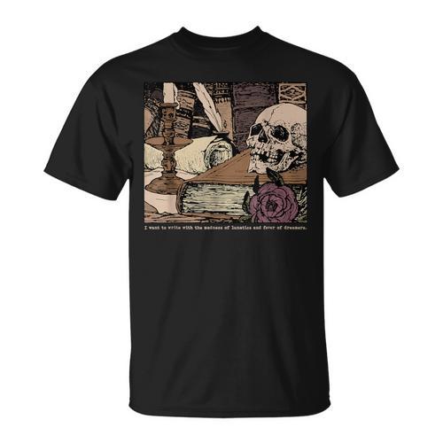 Dark Academia Aesthetic Skull Writer Authors Book Lover T-Shirt - Bookorys DE